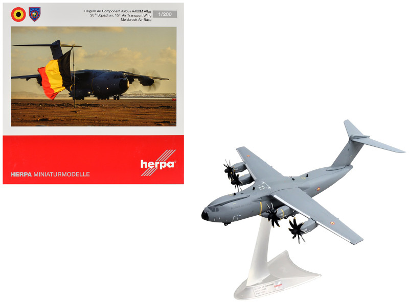 Airbus A400M Atlas Transport Aircraft 20th Squadron 15th Wing Melsbroek Air Base Belgian Air Component 1/200 Diecast Model Airplane Herpa HE573665