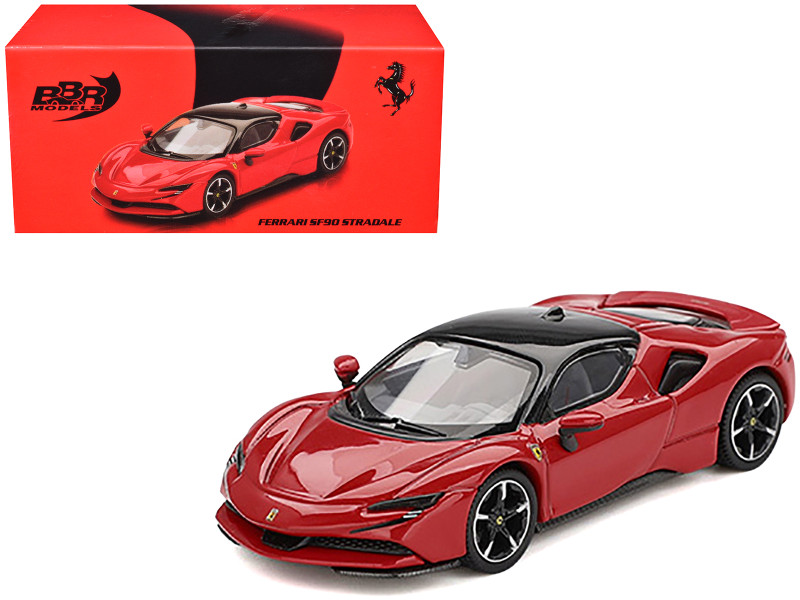 Ferrari SF90 Rosso Corsa Red with Black Top 1/64 Diecast Model Car BBR BBRFER64030