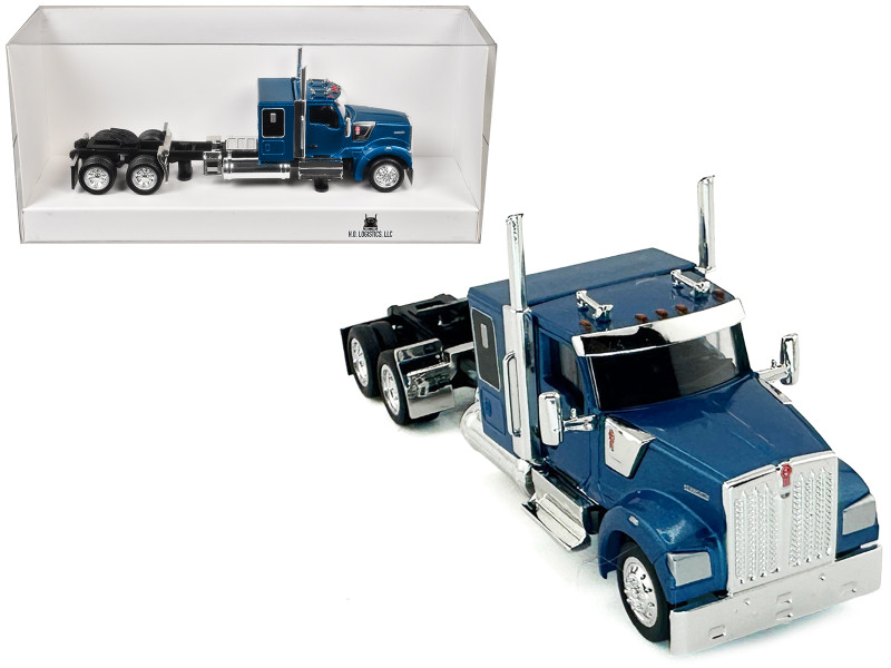 Kenworth W990 with Flat Top Sleeper Cab Blue Metallic 1/87 (HO) Plastic Model Car HO Logistics HL-990063