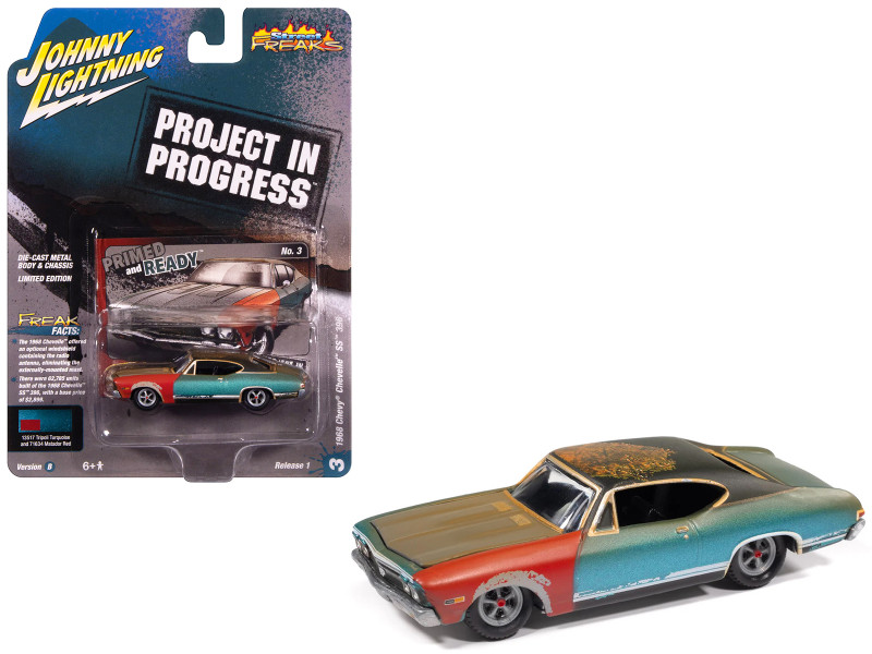 1968 Chevrolet Chevelle SS 396 Tripoli Turquoise Weathered Project in Progress Series 1/64 Diecast Model Car Johnny Lightning JLSF027-JLSP404B