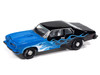 1974 Pontiac GTO Black and Blue with Blue Flame Graphics with White Interior Black with Flames Series 1/64 Diecast Model Car Johnny Lightning JLSF027-JLSP405B