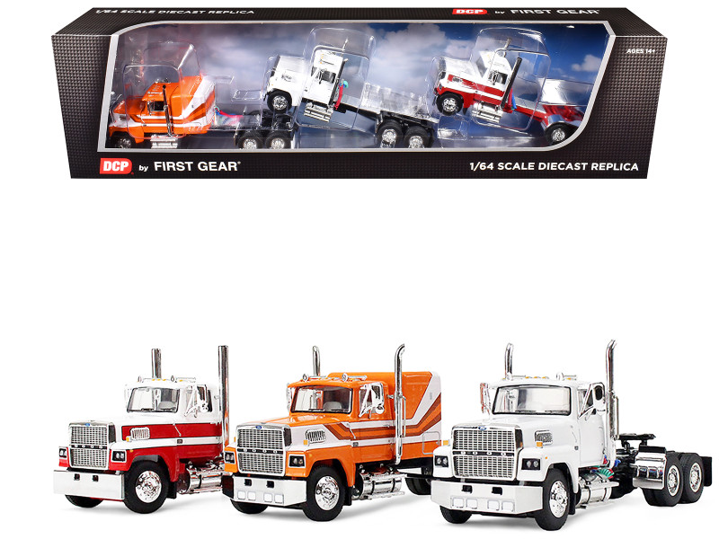 Ford LTL 9000 Trio Set Two Day Cabs and One 60 Flat Top Sleeper 1/64 Diecast Model DCP/First Gear 60-2175