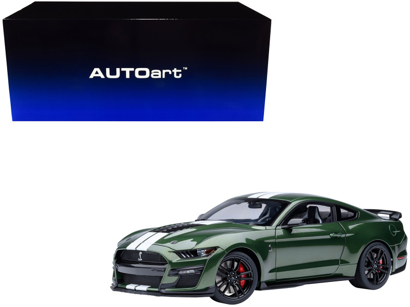 Ford Mustang Shelby GT500 Eruption Green Metallic with White Stripes 1/18 Model Car Autoart 73097