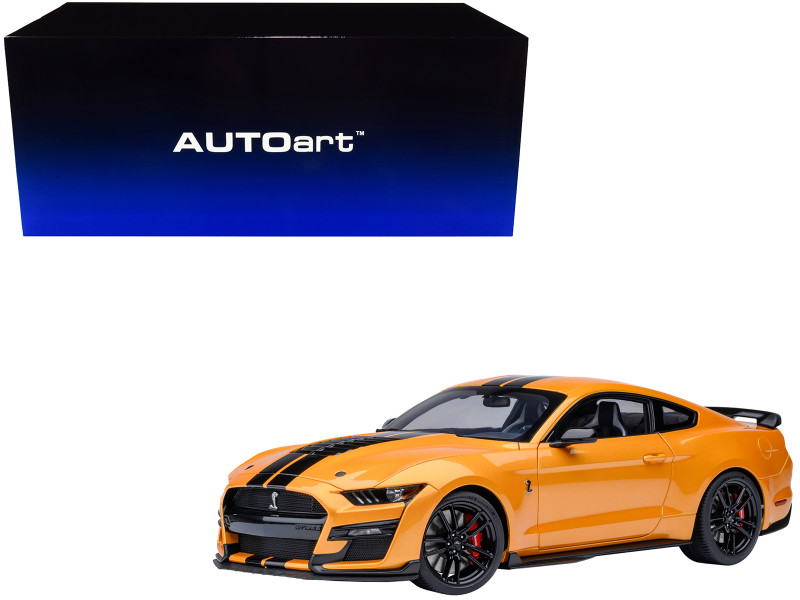 Ford Mustang Shelby GT500 Cyber Orange Metallic with Black Stripes 1/18 Model Car Autoart 73099