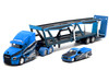 Mack Anthem Open Car Hauler Blue with Graphics and 1993 Chevrolet 454 SS Pickup Truck Blue with Graphics Toyo Tires Transporters Series 1/64 Diecast Models Maisto 11454-MJS03