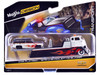 COE Flatbed Truck White and Black with Flame Graphics and 1979 Chevrolet K5 Blazer Black and White with Flame Graphics Elite Transport Series 1/64 Diecast Models Maisto 15055-25A