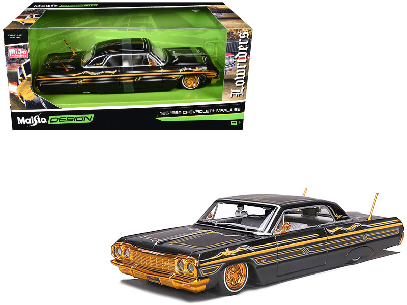 1964 Chevrolet Impala Lowrider Black with Gold Graphics and Wheels