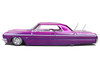1964 Chevrolet Impala SS Lowrider Candy Purple with Graphics and White Interior Lowriders Maisto Design Series 1/26 Diecast Model Car Maisto 32547-PUR
