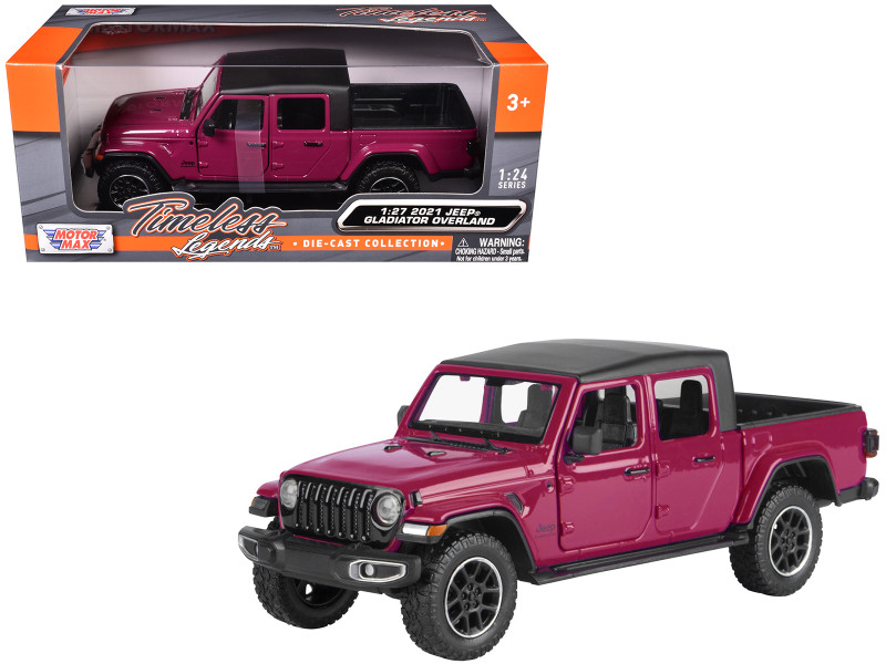 2021 Jeep Gladiator Overland Pickup Truck Purple with Matt Black Top 1/24-1/27 Diecast Model Car Motormax 79366pur