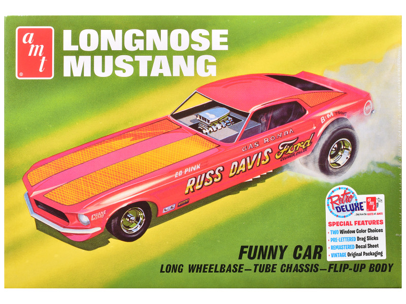 Skill 2 Model Kit 1969 Ford Mustang Longnose Funny Car Gas Ronda 1/25 Scale Model AMT AMT1268