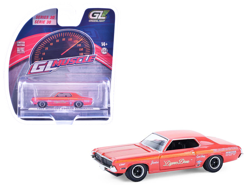 1969 Mercury Cougar Eliminator Dyno Don Red with Orange Stripes GreenLight Muscle Series 30 1/64 Diecast Model Car Greenlight 13370A