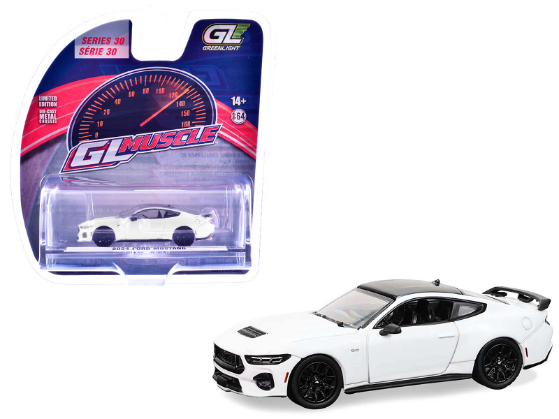 2024 Ford Mustang Oxford White with Black Top GreenLight Muscle Series 30 1/64 Diecast Model Car Greenlight 13370F