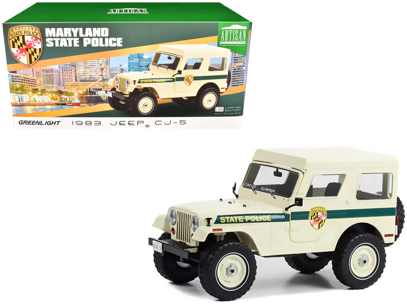 1983 Jeep CJ 5 Hardtop Maryland State Police Beige with Green Stripes Artisan Collection Series 1/18 Diecast Model Car Greenlight 19124