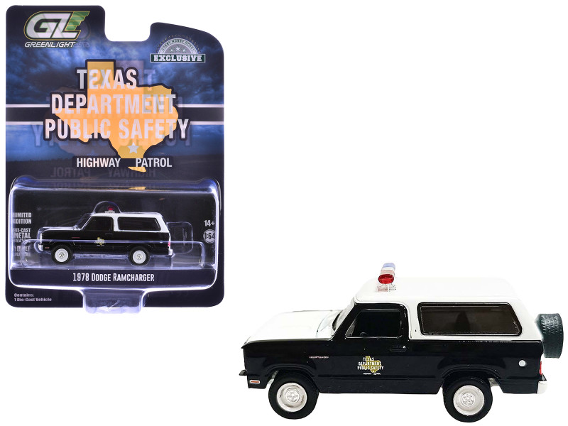 1978 Dodge Ramcharger Police Vehicle Texas Department of Public Safety Highway Patrol Black with White Hood and Top Hobby Exclusive Series 1/64 Diecast Model Car Greenlight GL30541