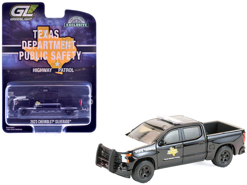 2023 Chevrolet Silverado Pickup Truck Texas Department of Public Safety Highway Patrol Black with White Hood Hobby Exclusive Series 1/64 Diecast Model Car Greenlight GL30543