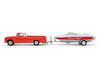 1967 Dodge D 100 Pickup Truck Red with White Top with Boat and Trailer Hitch & Tow Series 33 1/64 Diecast Model Cars Greenlight 32330A
