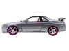 1999 Nissan Skyline GT R R34 RHD Right Hand Drive Silver Metallic with Purple Wheels 1/18 Diecast Model Car Solido S1804310