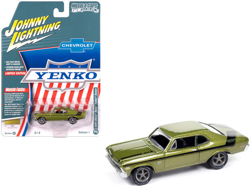 1970 Chevrolet Nova Yenko Deuce Citrus Green Metallic with Black Stripes Muscle Cars USA Series 1/64 Diecast Model Car Johnny Lightning JLMC034-JLSP383B