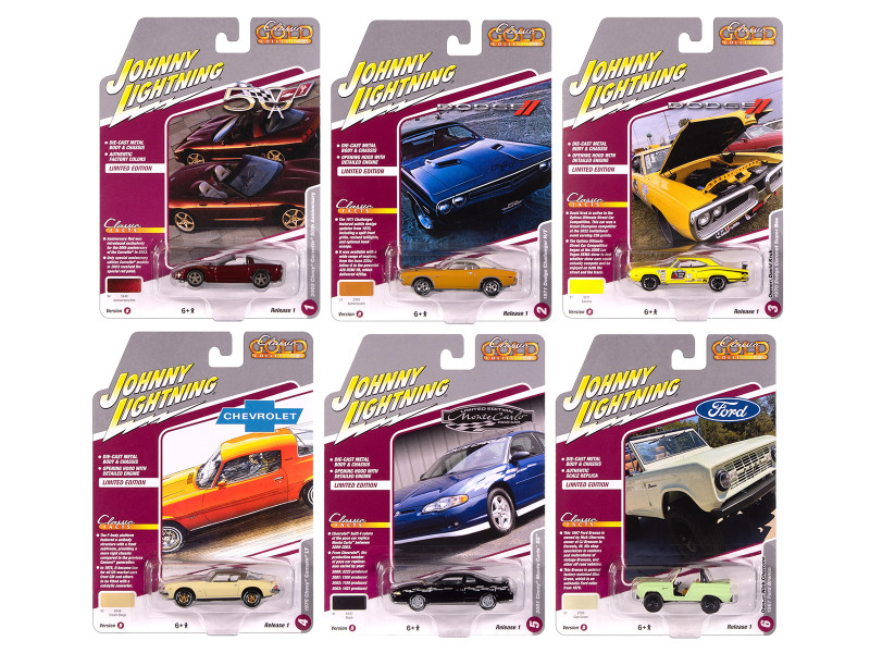 Classic Gold Collection 2025 Release 1 Set B of 6 Cars 1/64 Diecast Model Cars Johnny Lightning JLCG033B