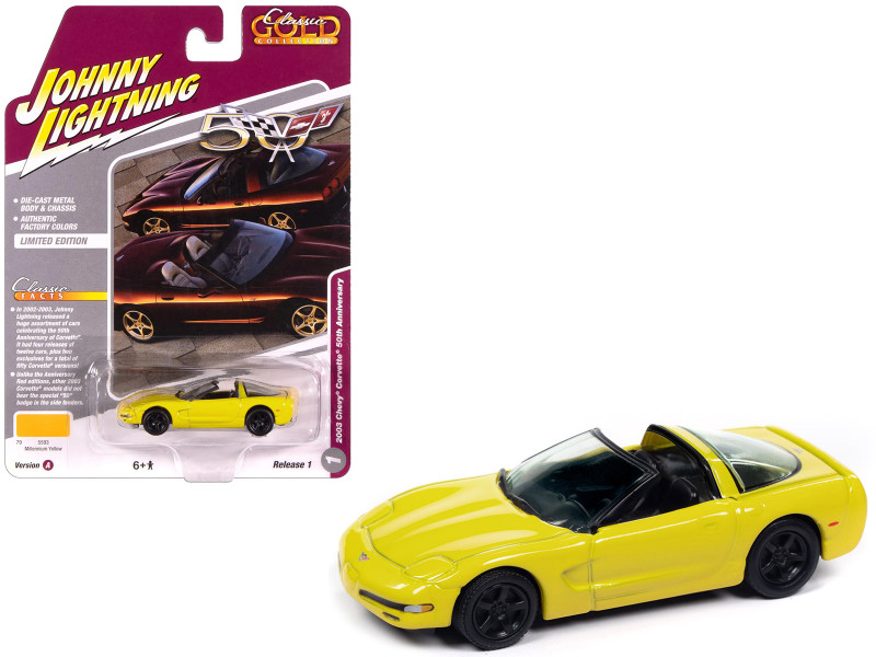 2003 Chevrolet Corvette Convertible 50th Anniversary Millennium Yellow Classic Gold Collection 1/64 Diecast Model Car Johnny Lightning JLCG033-JLSP387A