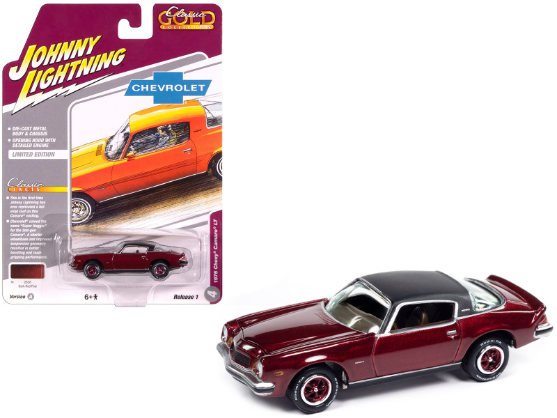 1975 Chevrolet Camaro LT Dark Red Metallic with Black Top Classic Gold Collection 1/64 Diecast Model Car Johnny Lightning JLCG033-JLSP390A