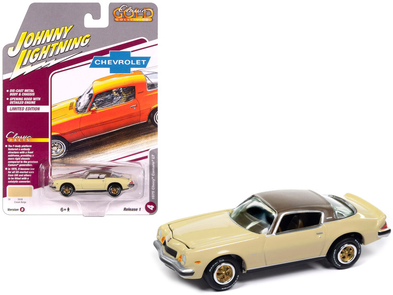 1975 Chevrolet Camaro LT Cream Beige with Brown Top Classic Gold Collection 1/64 Diecast Model Car Johnny Lightning JLCG033-JLSP390B