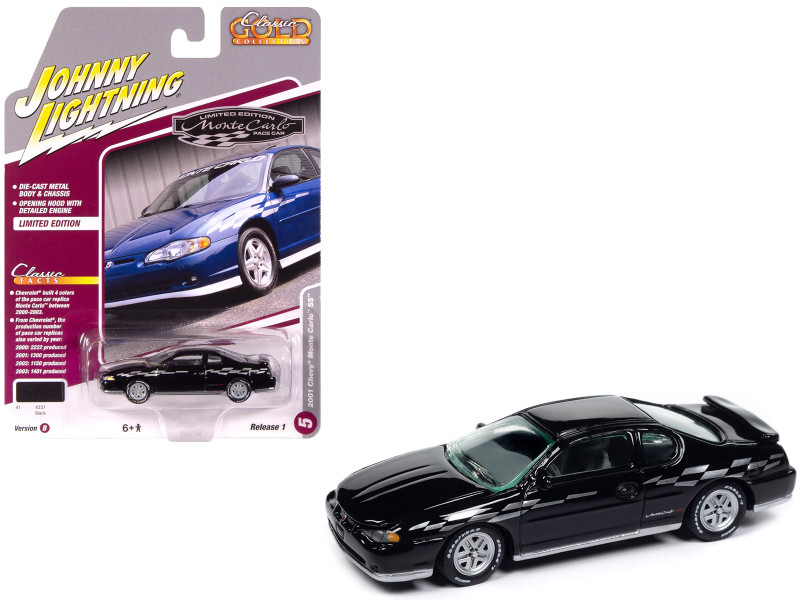 2001 Chevrolet Monte Carlo SS Black with Silver Graphics Classic Gold Collection 1/64 Diecast Model Car Johnny Lightning JLCG033-JLSP391B