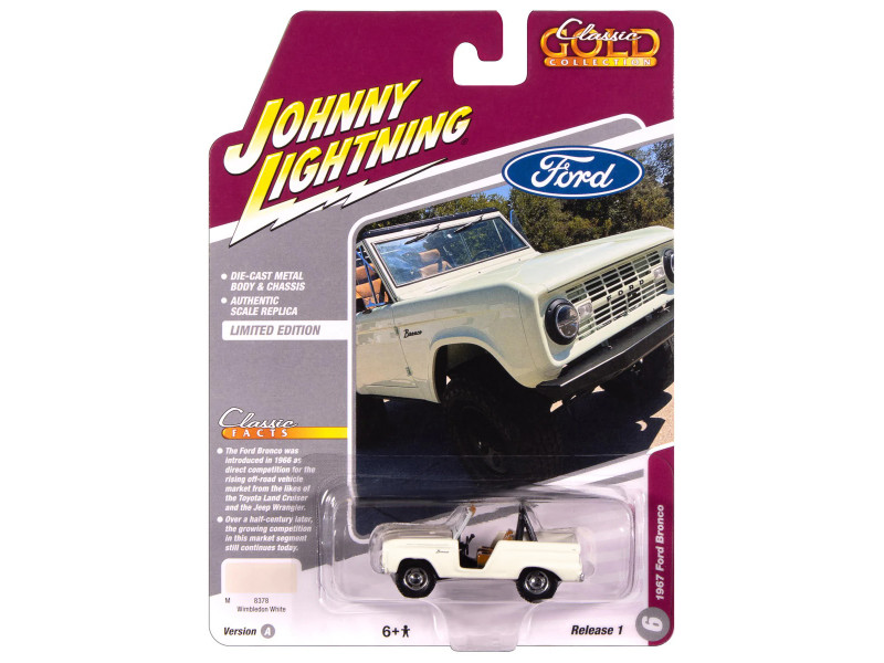 1967 Ford Bronco Wimbledon White Classic Gold Collection 1/64 Diecast Model Car Johnny Lightning JLCG033-JLSP392A