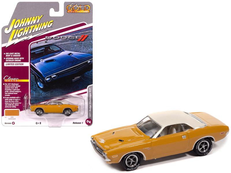1971 Dodge Challenger R T Butterscotch with White Top and Interior Classic Gold Collection 1/64 Diecast Model Car Johnny Lightning JLCG033-JLSP417B