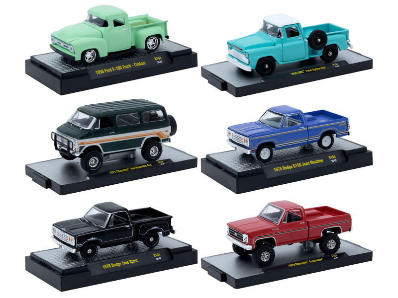 Auto Thentics 6 piece Set Release 104 IN DISPLAY CASES Limited Edition 1/64 Diecast Model Cars M2 Machines 32500-104