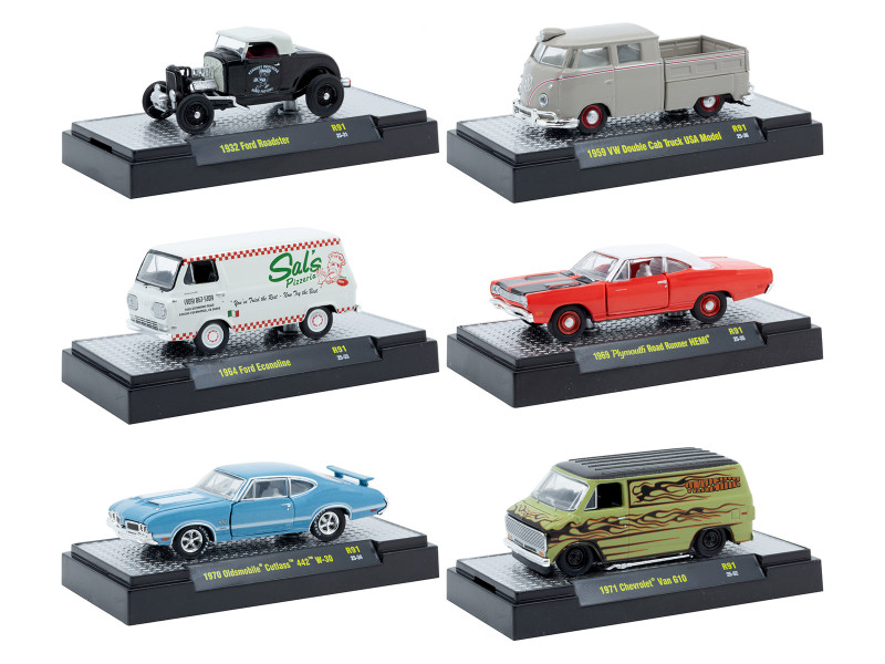 Auto Meets Set of 6 Cars IN DISPLAY CASES Release 91 Limited Edition 1/64 Diecast Model Cars M2 Machines 32600-91