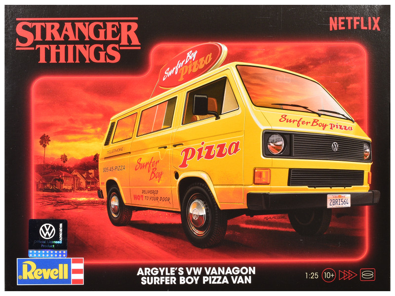 Level 3 Model Kit Argyle s Volkswagen Vanagon Surfer Boy Pizza Van Stranger Things 2016 Current TV Series 1/25 Scale Model Revell 14559
