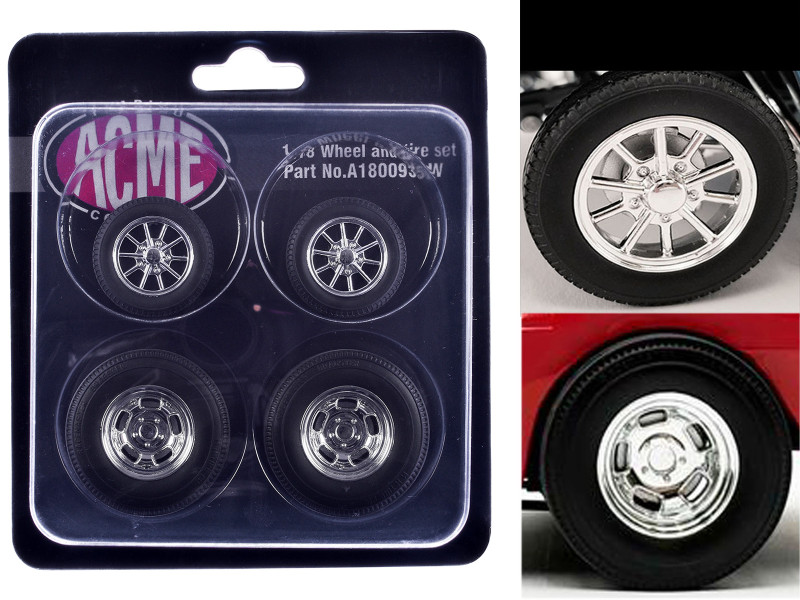 Drag Wheel and Tire Set of 4 pieces from 1961 Chevrolet Corvette Gasser for 1/18 Scale Models ACME A1800935W
