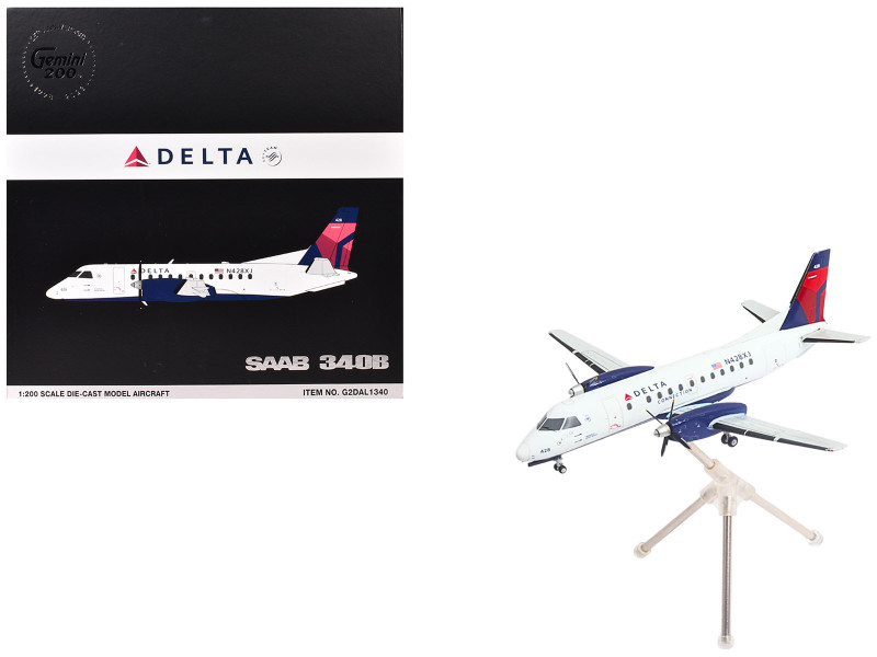 Saab 340B Commercial Aircraft Delta Connection Mesaba Airlines N428XJ White with Red and Blue Tail Gemini 200 Series 1/200 Diecast Model Airplane GeminiJets G2DAL1340