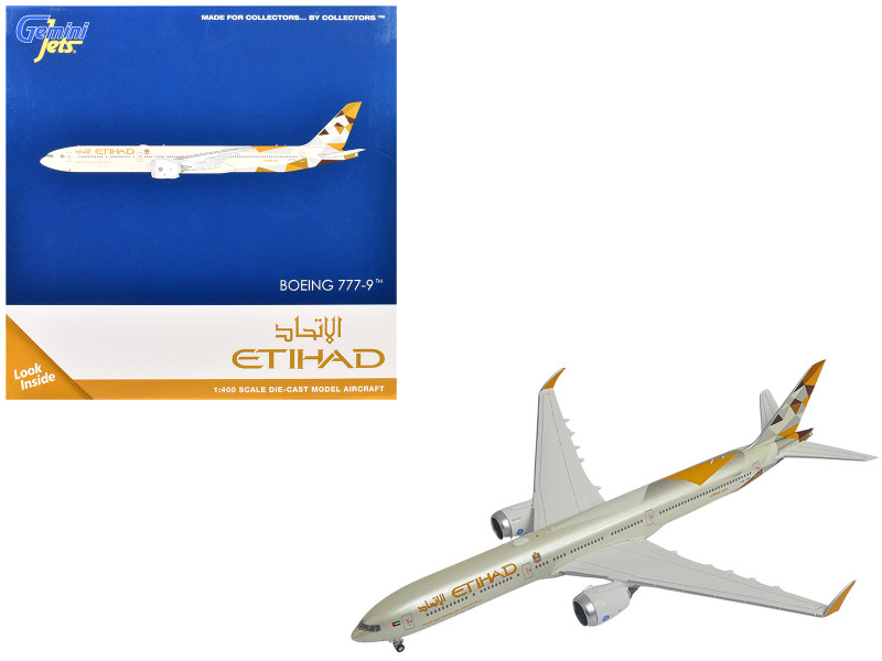 Boeing 777 9 Commercial Aircraft Etihad Airways A6 FAA Beige with Tail Graphics 1/400 Diecast Model Airplane GeminiJets GJ2277