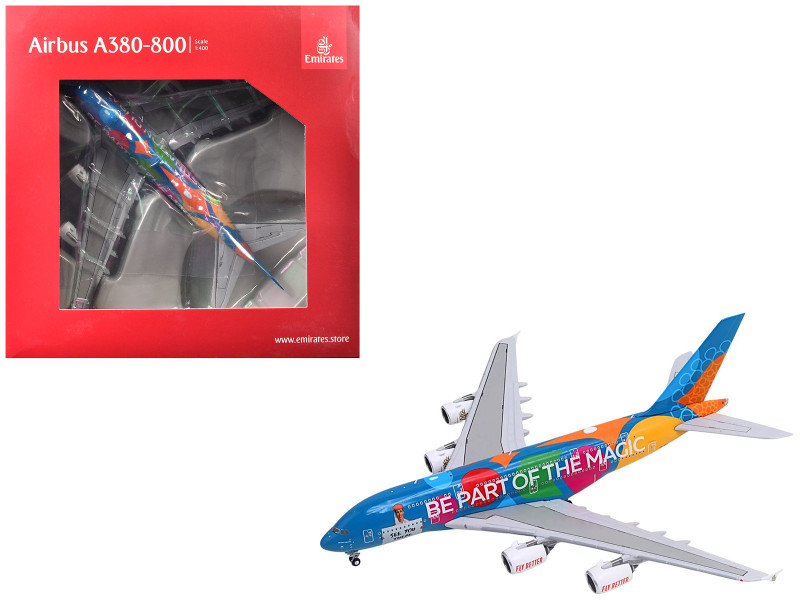 Airbus A380 800 Commercial Aircraft Emirates Airlines Destination Dubai A6-EES Blue with Graphics 1/400 Diecast Model Airplane GeminiJets GJ2345