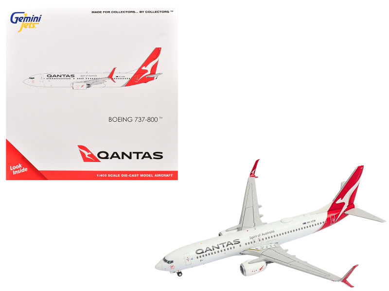 Boeing 737 800 Commercial Aircraft Qantas Airways VH VZW White with Red Tail 1/400 Diecast Model Airplane GeminiJets GJ2371