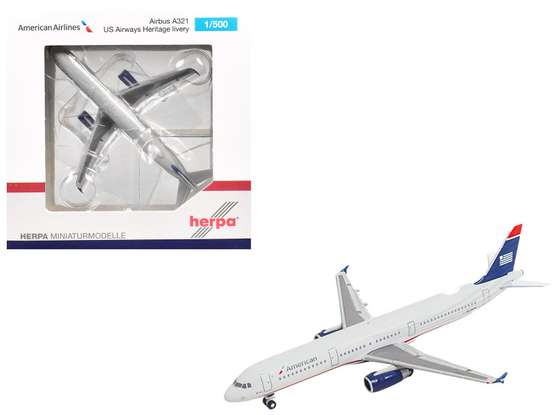 Airbus A321 Commercial Aircraft "American Airlines" (N578UW) Gray with Blue Tail 1/500 Diecast Model Herpa HE538251