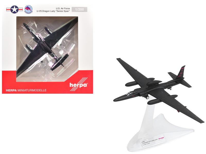 Lockheed U-2S Dragon Lady Aircraft Senior Span 99th Reconnaissance Squadron 9th Reconnaissance Wing 80-1084 United States Air Force 1/200 Diecast Model Herpa HE573504