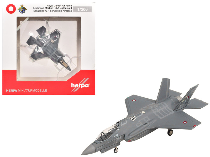 Lockheed Martin F-35A Lightning II Aircraft Eskadrille 727 Skrydstrup Air Base L-007 Royal Danish Air Force 1/200 Diecast Model Herpa HE573603