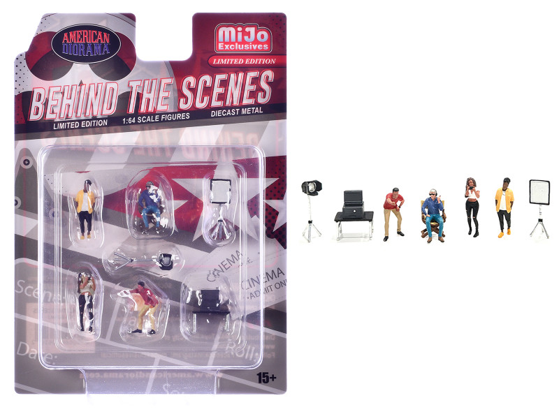 Behind The Scenes 7 piece 4 People 3 Accessories Diecast Figures Set 1/64 Scale Models American Diorama AD-2426MJ