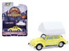 Volkswagen Classic Beetle Yellow with White Flower Graphics and Interior with Camp otel Cartop Sleeper Tent The Great Outdoors Series 4 1/64 Diecast Model Car Greenlight 38080A