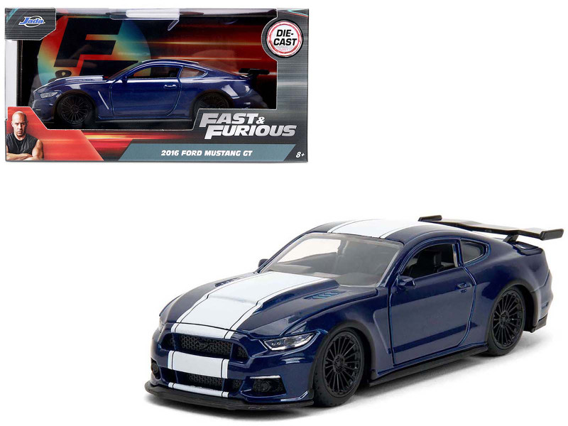 2016 Ford Mustang GT Dark Blue Metallic with White Stripe F9 2021 Movie Fast & Furious Series 1/32 Diecast Model Car Jada 34447