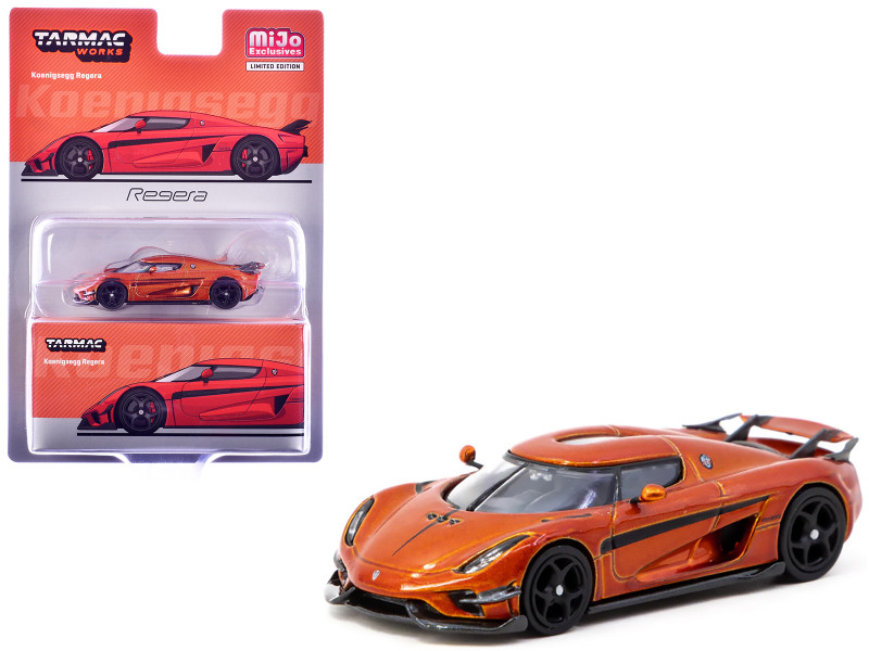 Koenigsegg Regera Orange Metallic with Black Stripes Global64 Series 1/64 Diecast Model Car Tarmac Works T64G-TL017-OR