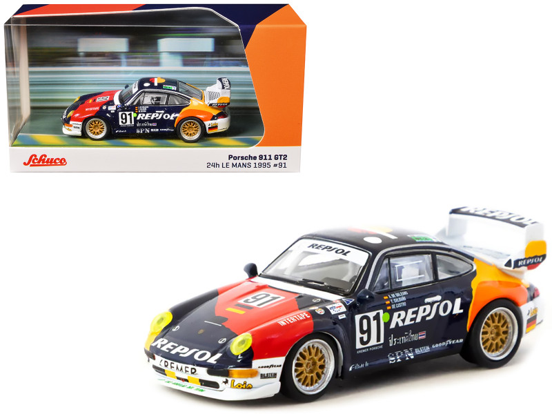 Porsche 911 GT2 #91 Tomas Saldana Miguel Angel de Castro Prince Alfonso de Orleans Borbon Kremer Racing Repsol 24 Hours of Le Mans 1995 Collab64 Series 1/64 Diecast Model Car Schuco & Tarmac Works T64S-004-REP