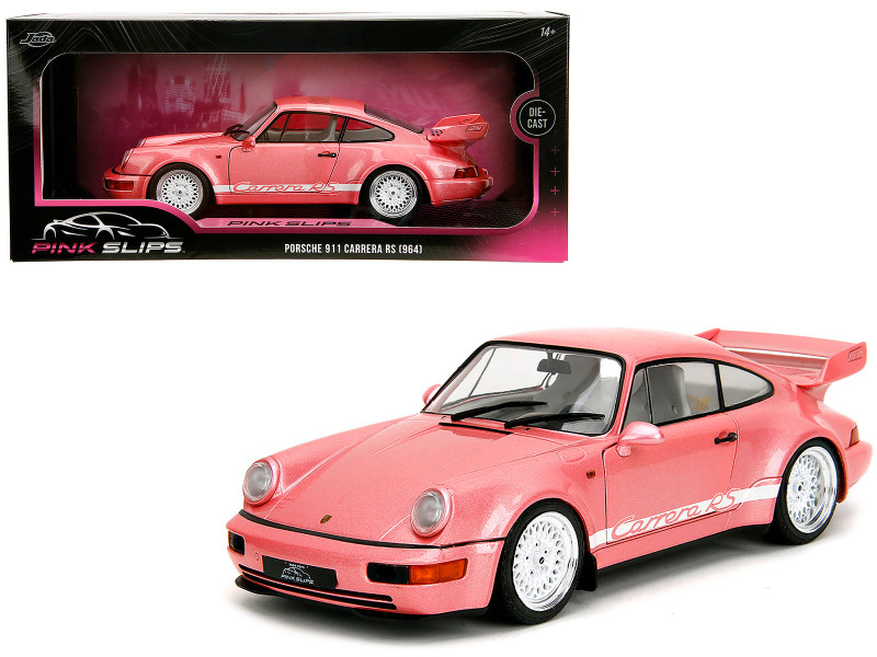 Porsche 911 Carrera RS 964 Pink Metallic with White Stripes Pink Slips Series 1/18 Diecast Model Car Jada 35727