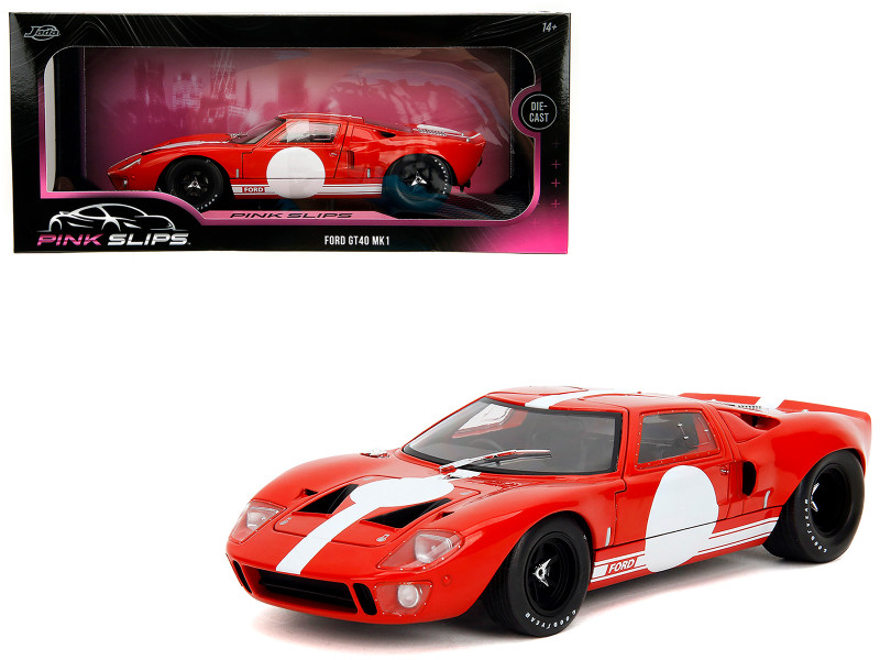 Ford GT40 MK1 Red with White Stripes and Graphics Pink Slips Series 1/18 Diecast Model Car Jada 36381