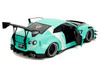 Nissan GT R R35 Liberty Walk Body Kit 2 0 RHD Right Hand Drive Light Blue with Black Hood and White Stripes Pink Slips Series 1/18 Diecast Model Car Jada 36382