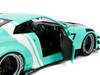 Nissan GT R R35 Liberty Walk Body Kit 2 0 RHD Right Hand Drive Light Blue with Black Hood and White Stripes Pink Slips Series 1/18 Diecast Model Car Jada 36382