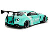 Nissan GT R R35 Liberty Walk Body Kit 2 0 RHD Right Hand Drive Light Blue with Black Hood and White Stripes Pink Slips Series 1/18 Diecast Model Car Jada 36382